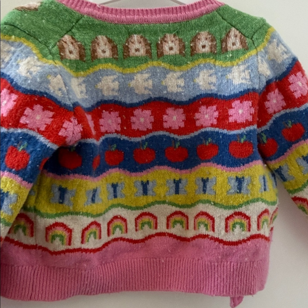 Boden Girls Multi-Color Patterned Knit Cardigan with Pink Trim - Picture 5 of 5